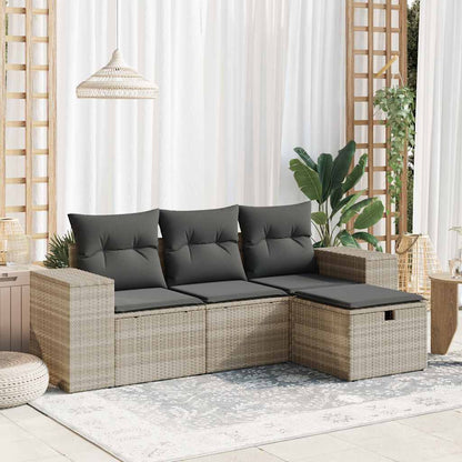 Set Divano da Giardino 4pz con Cuscini Grigio Chiaro Polyrattan - homemem39