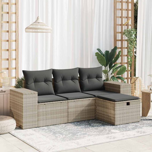 Set Divano da Giardino 4pz con Cuscini Grigio Chiaro Polyrattan - homemem39