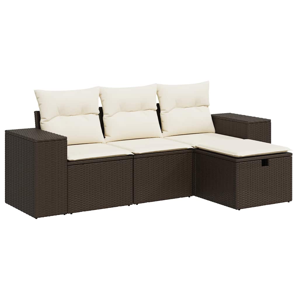 Set Divano da Giardino 4 pz con Cuscini Marrone in Polyrattan - homemem39