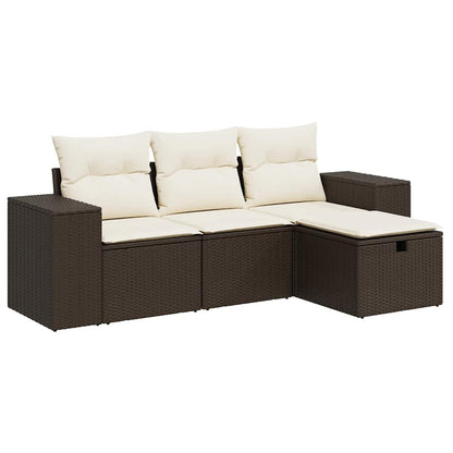 Set Divano da Giardino 4 pz con Cuscini Marrone in Polyrattan - homemem39