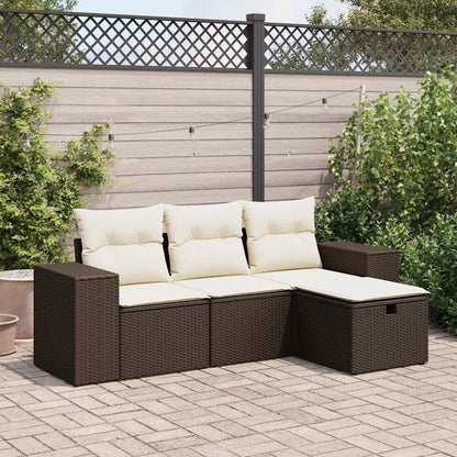 Set Divano da Giardino 4 pz con Cuscini Marrone in Polyrattan - homemem39