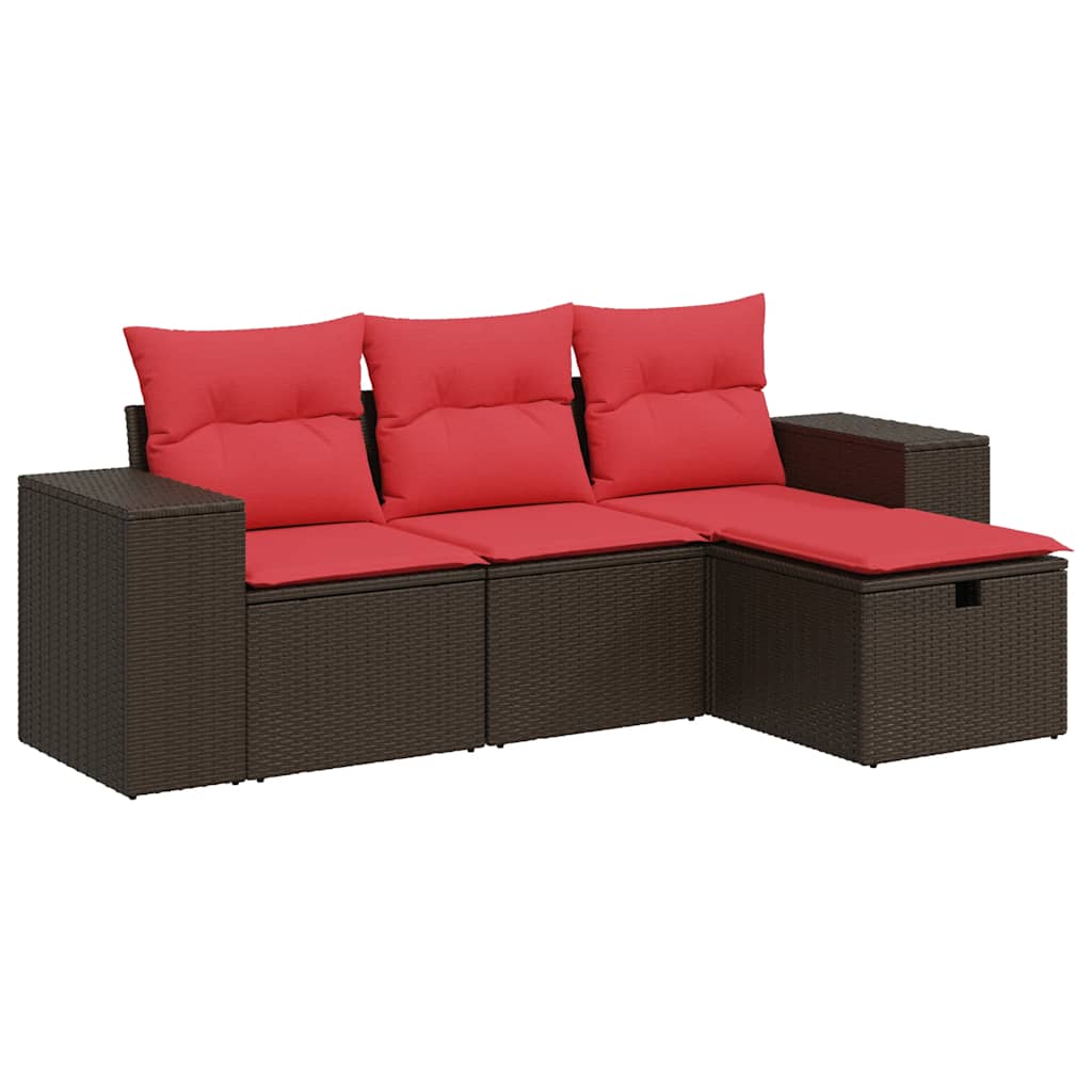 Set Divano da Giardino 4 pz con Cuscini Marrone in Polyrattan | homemem39