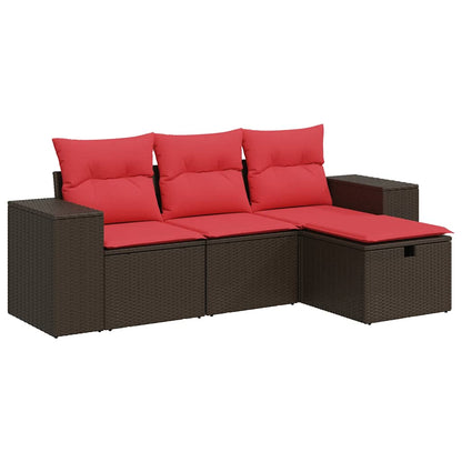 Set Divano da Giardino 4 pz con Cuscini Marrone in Polyrattan | homemem39