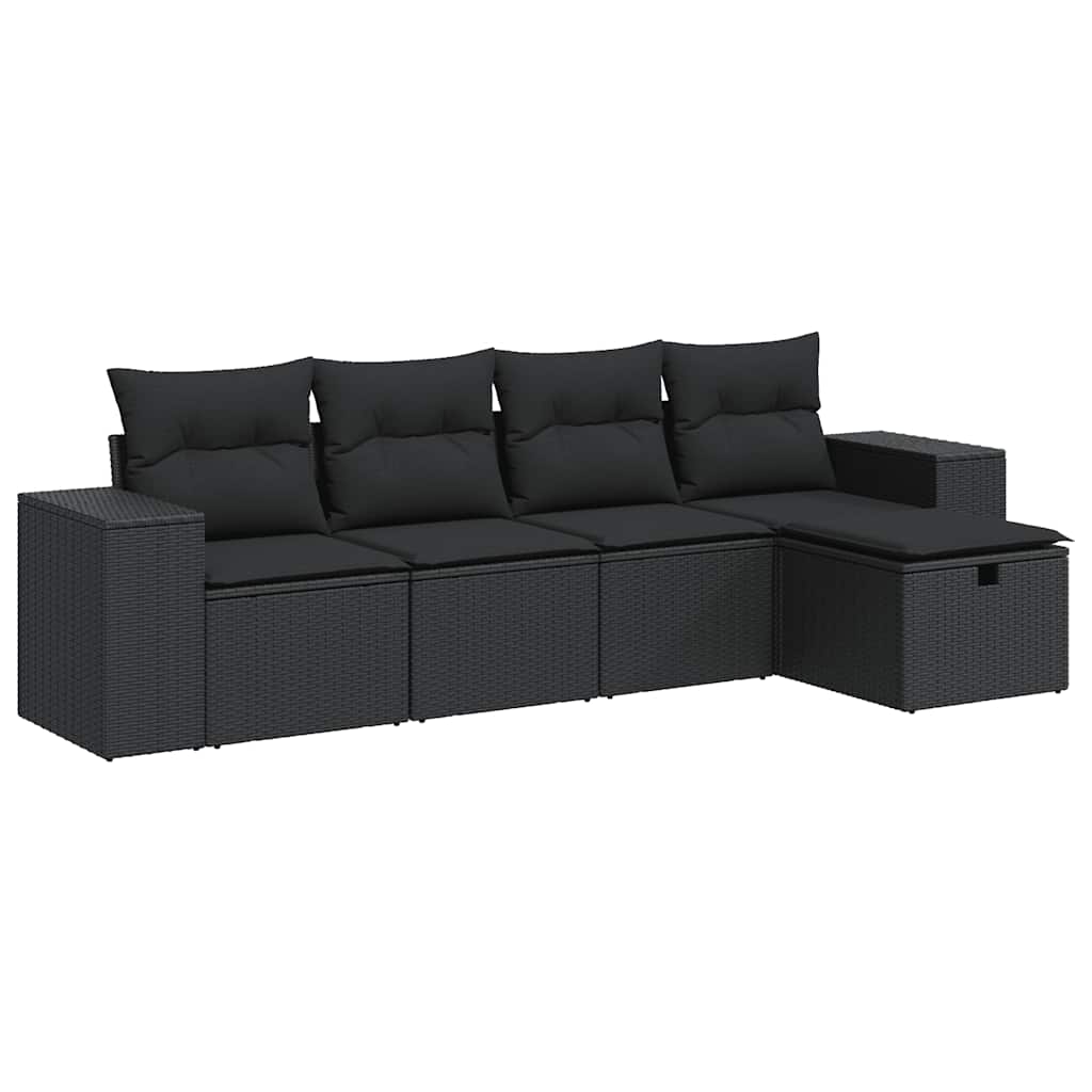 Set Divani da Giardino 5 pz con Cuscini in Polyrattan Nero | homemem39
