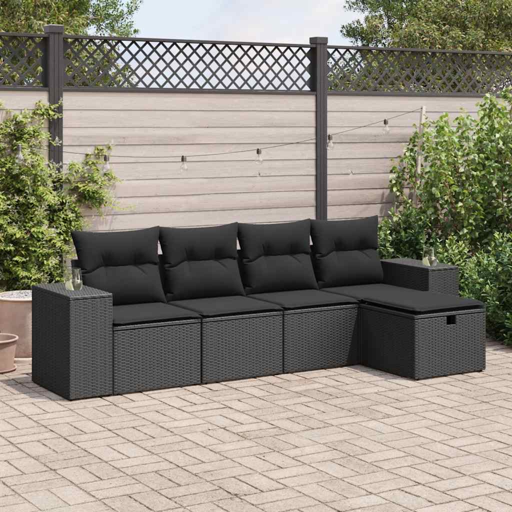 Set Divani da Giardino 5 pz con Cuscini in Polyrattan Nero | homemem39