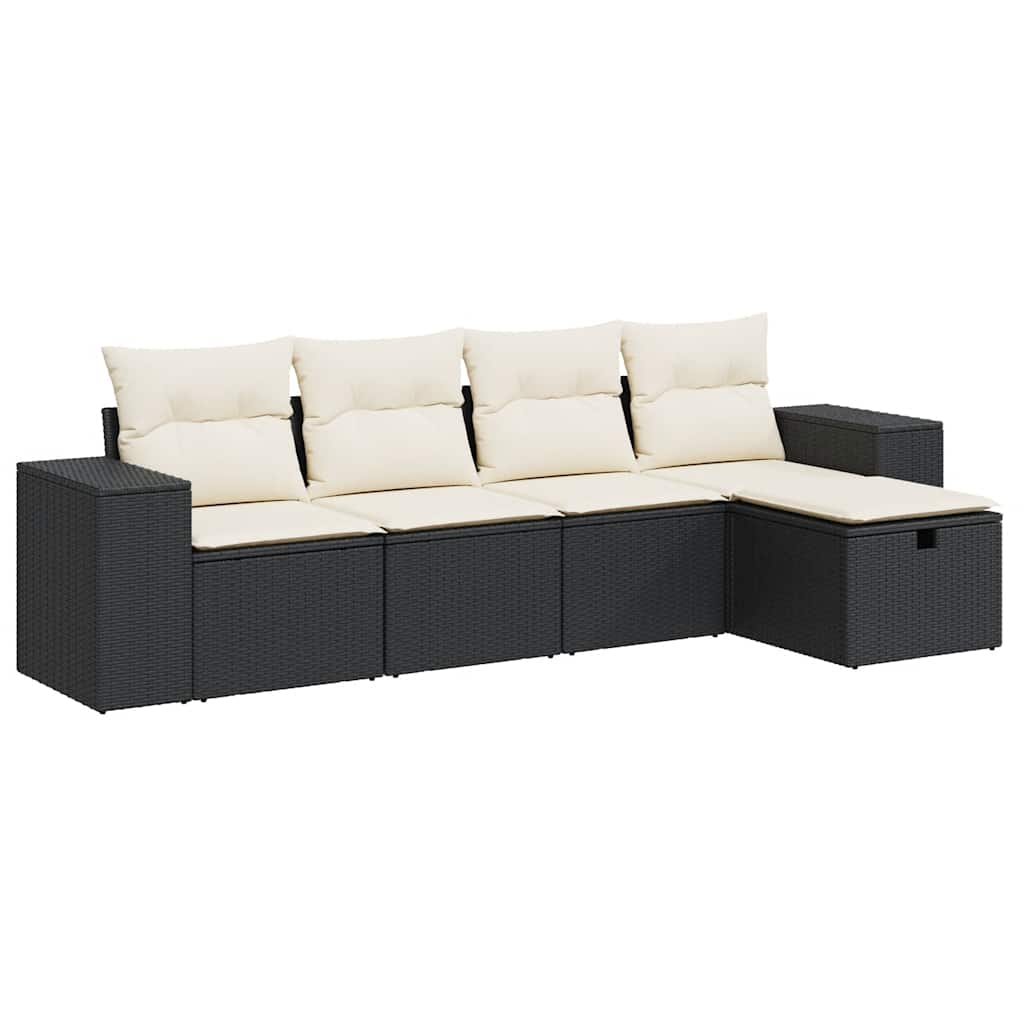 Set Divani da Giardino 5 pz con Cuscini in Polyrattan Nero - homemem39