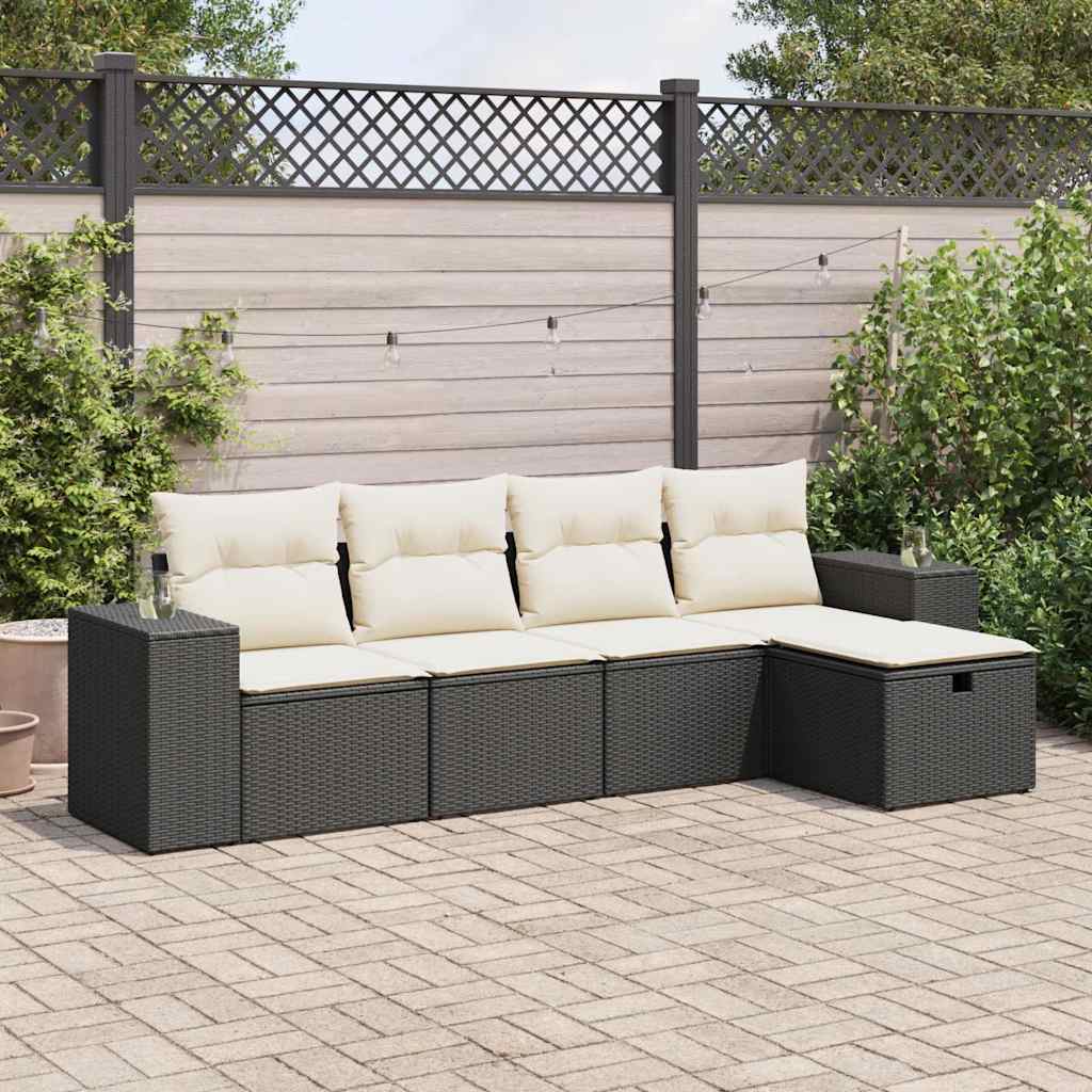 Set Divani da Giardino 5 pz con Cuscini in Polyrattan Nero - homemem39
