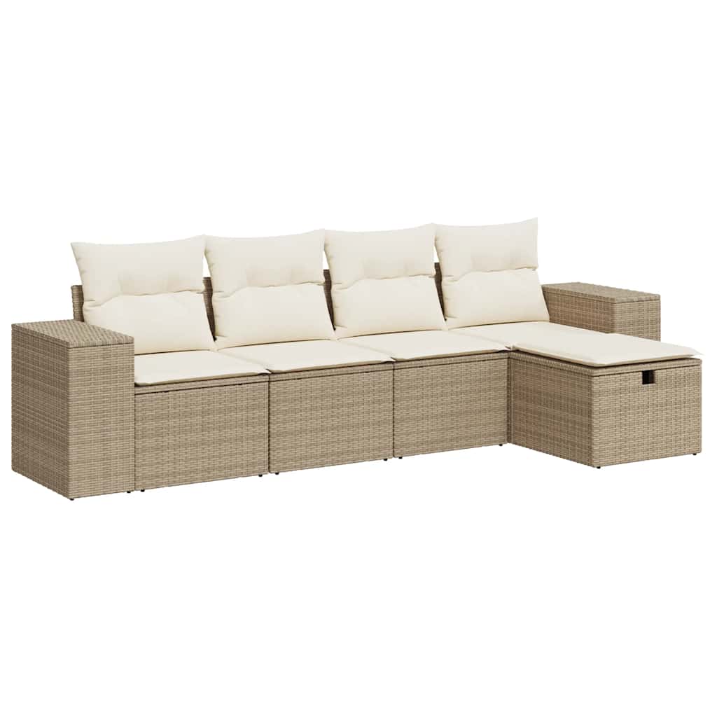 Set Divano da Giardino 5 pz con Cuscini Beige in Polyrattan - homemem39