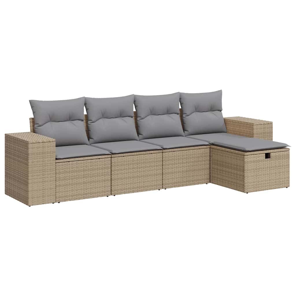 Set Divano da Giardino 5 pz con Cuscini Beige in Polyrattan - homemem39