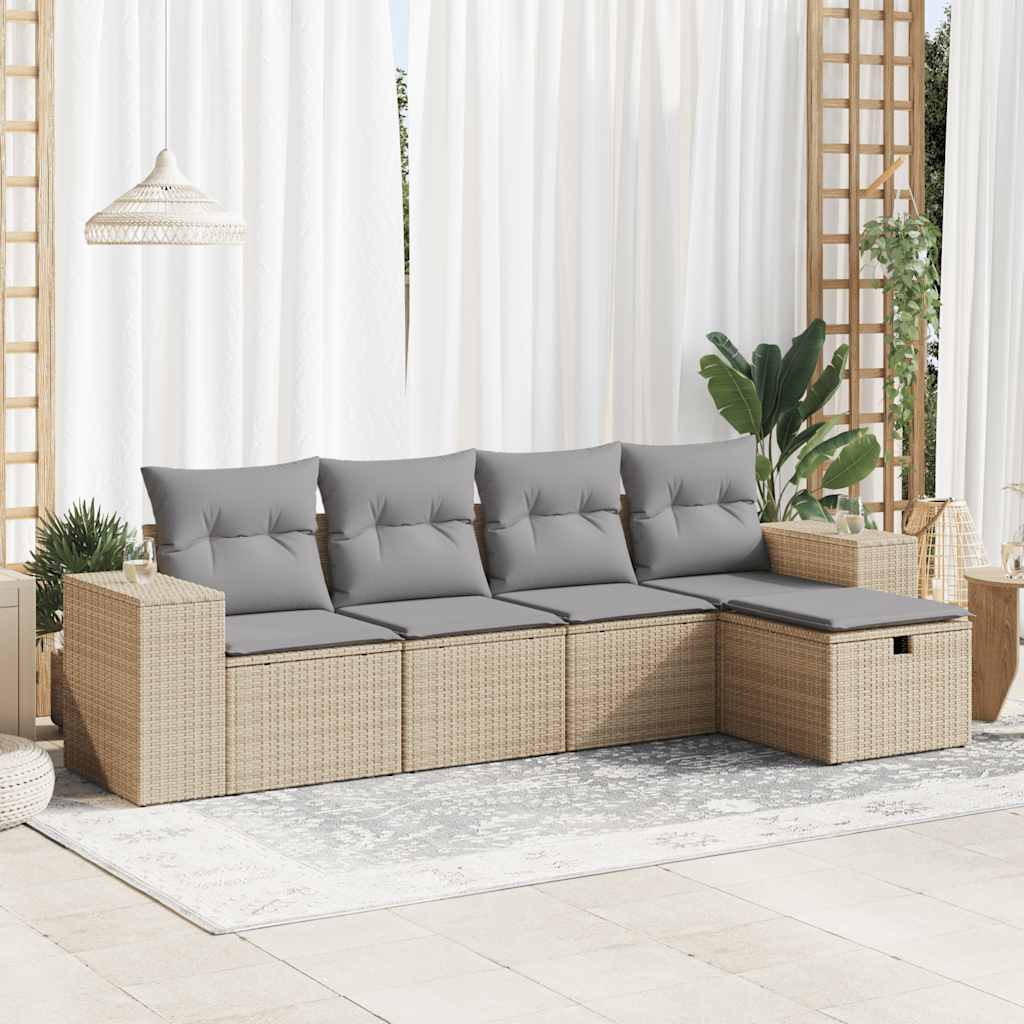 Set Divano da Giardino 5 pz con Cuscini Beige in Polyrattan - homemem39