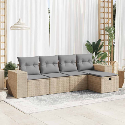 Set Divano da Giardino 5 pz con Cuscini Beige in Polyrattan - homemem39