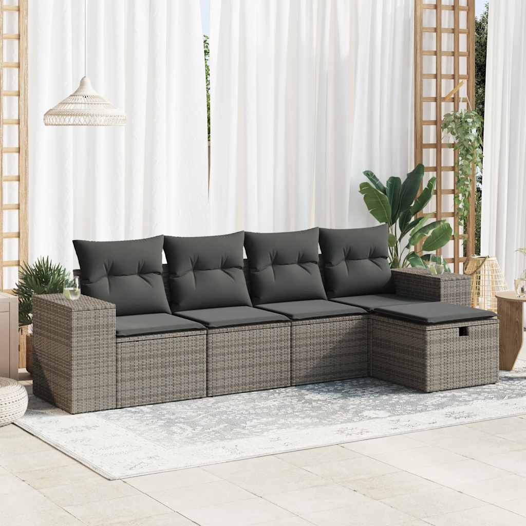 Set Divano da Giardino 5 pz con Cuscini Grigio in Polyrattan | homemem39