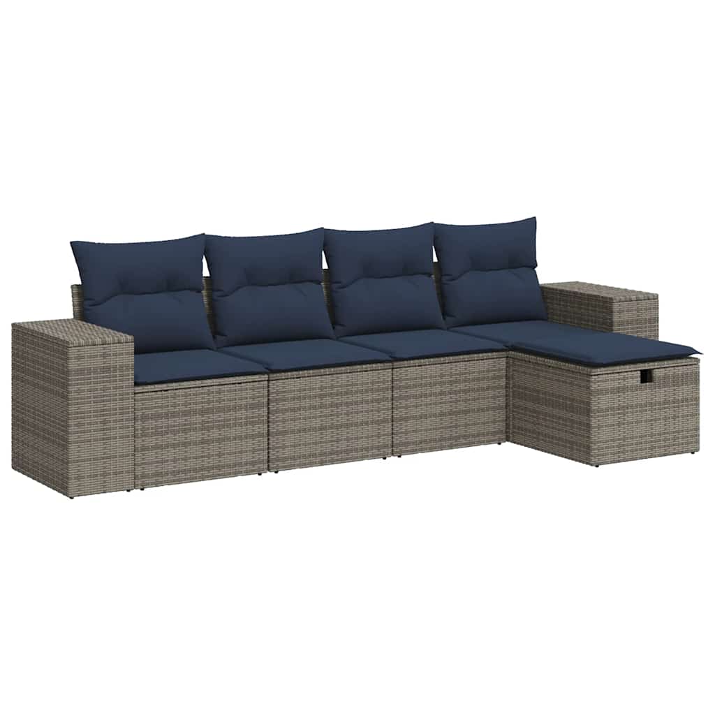 Set Divano da Giardino 5 pz con Cuscini Grigio in Polyrattan | homemem39