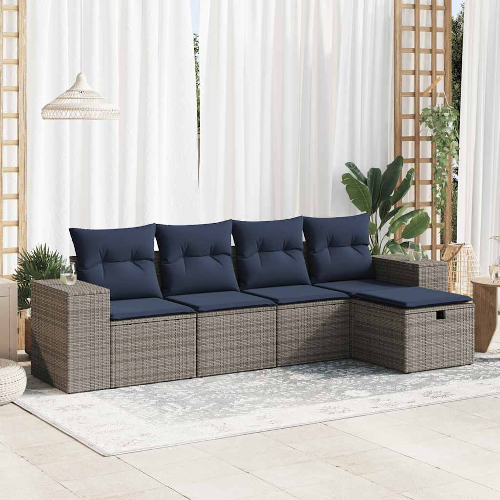 Set Divano da Giardino 5 pz con Cuscini Grigio in Polyrattan | homemem39