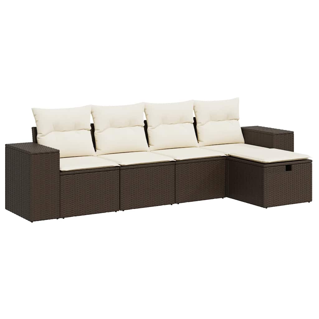 Set Divano da Giardino 5 pz con Cuscini Marrone in Polyrattan - homemem39