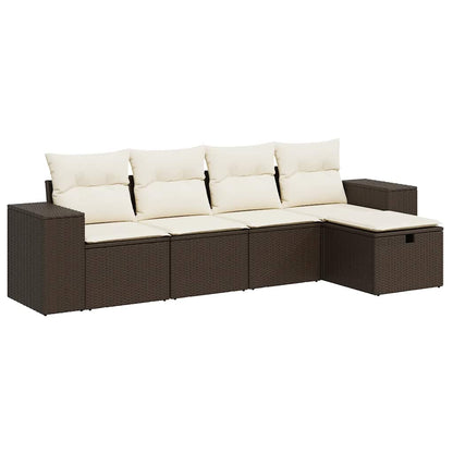 Set Divano da Giardino 5 pz con Cuscini Marrone in Polyrattan - homemem39