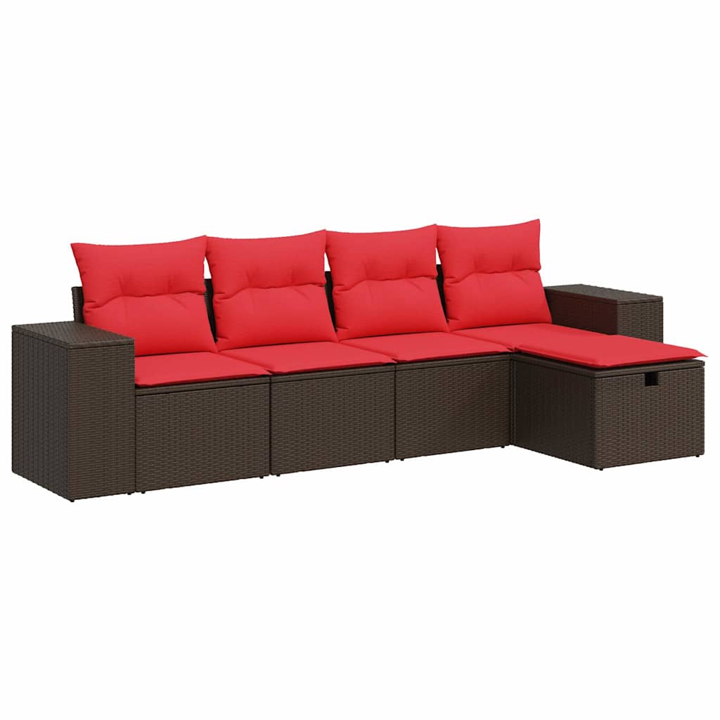 Set Divano da Giardino 5 pz con Cuscini Marrone in Polyrattan | homemem39