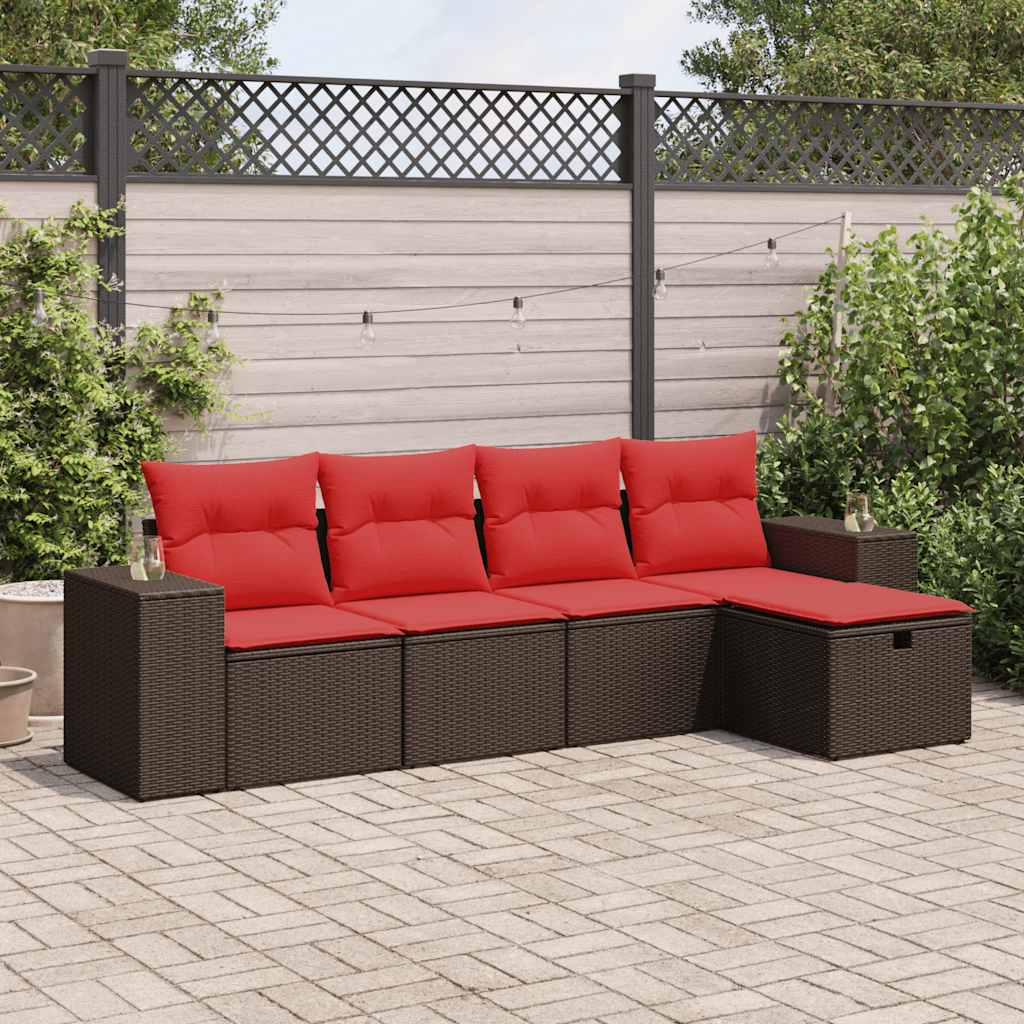Set Divano da Giardino 5 pz con Cuscini Marrone in Polyrattan | homemem39
