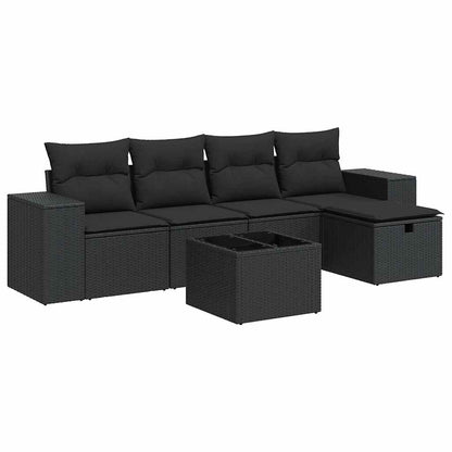 Set Divano da Giardino 6 pz con Cuscini Nero in Polyrattan | homemem39