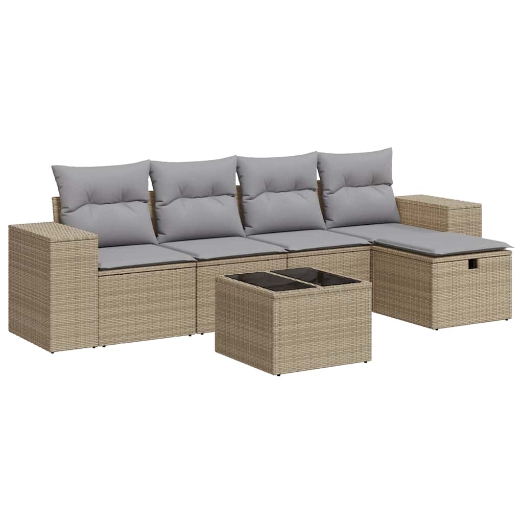 Set Divano da Giardino 6 pz con Cuscini Beige in Polyrattan - homemem39