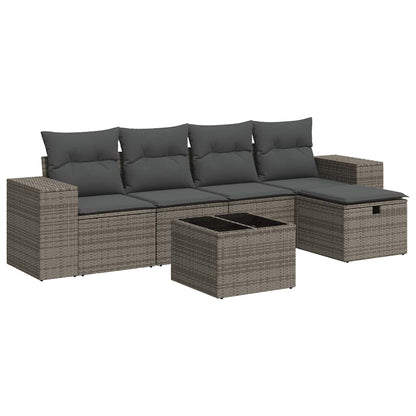 Set Divano da Giardino 6 pz con Cuscini Grigio in Polyrattan | homemem39