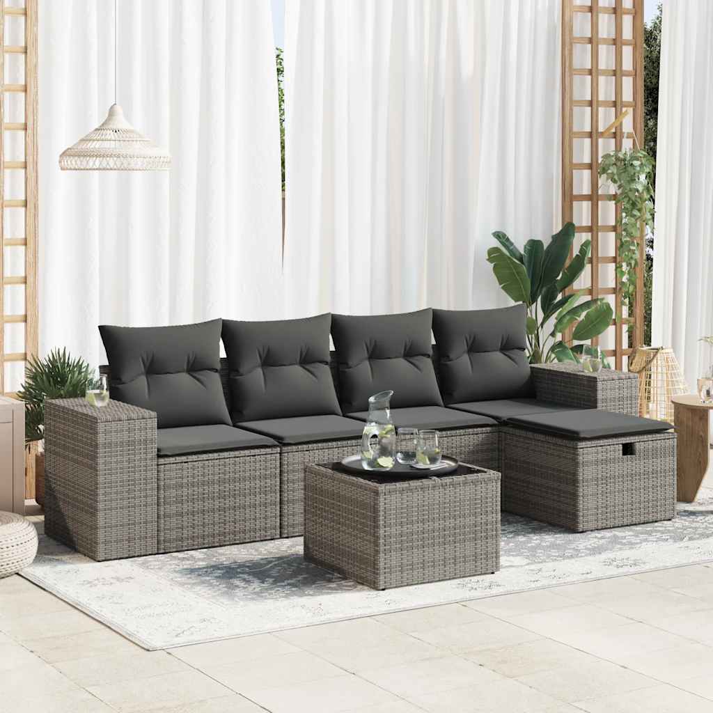 Set Divano da Giardino 6 pz con Cuscini Grigio in Polyrattan | homemem39