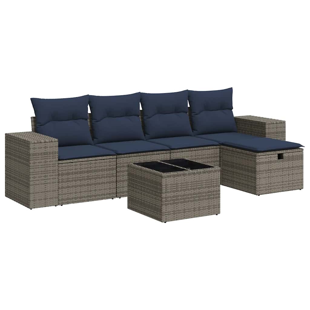 Set Divano da Giardino 6 pz con Cuscini Grigio in Polyrattan