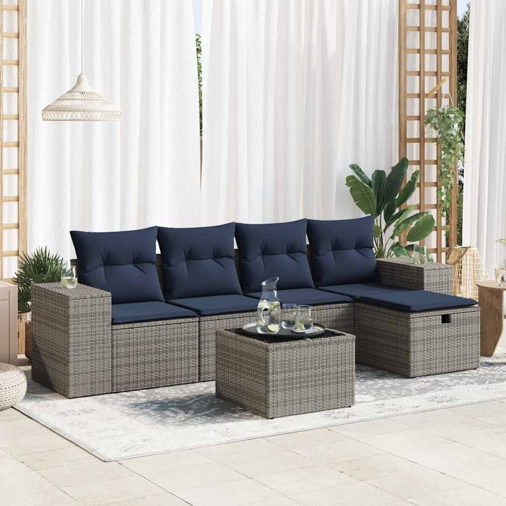 Set Divano da Giardino 6 pz con Cuscini Grigio in Polyrattan | homemem39