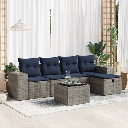 Set Divano da Giardino 6 pz con Cuscini Grigio in Polyrattan