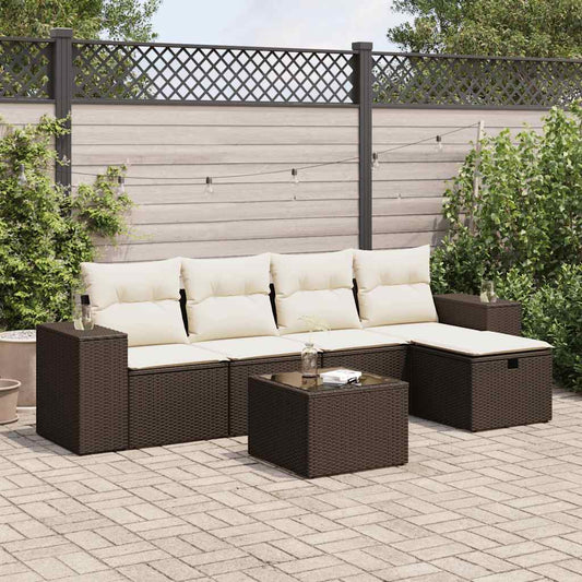 Set Divano da Giardino 6 pz con Cuscini Marrone in Polyrattan - homemem39