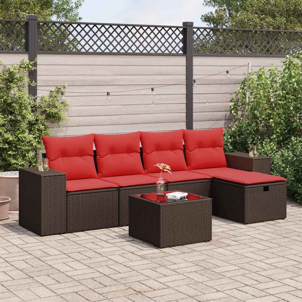 Set Divano da Giardino 6 pz con Cuscini Marrone in Polyrattan | homemem39