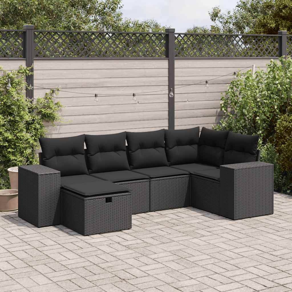 Set Divano da Giardino 6 pz con Cuscini Nero in Polyrattan | homemem39