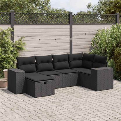 Set Divano da Giardino 6 pz con Cuscini Nero in Polyrattan | homemem39