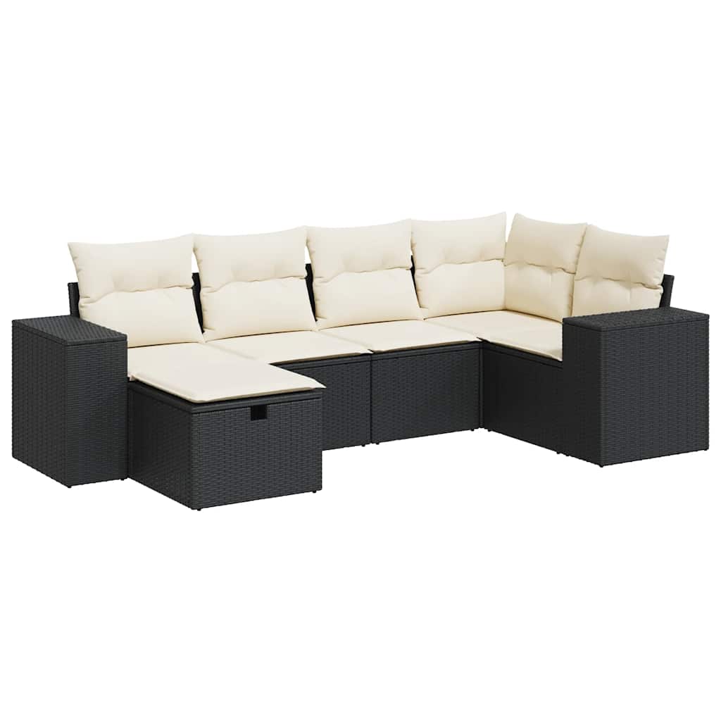 Set Divano da Giardino 6 pz con Cuscini Nero in Polyrattan - homemem39