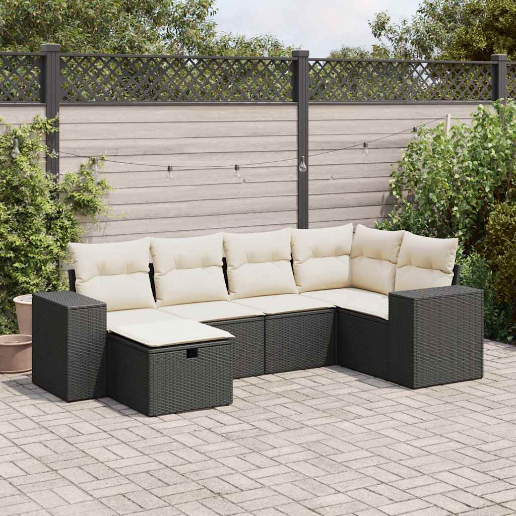 Set Divano da Giardino 6 pz con Cuscini Nero in Polyrattan - homemem39