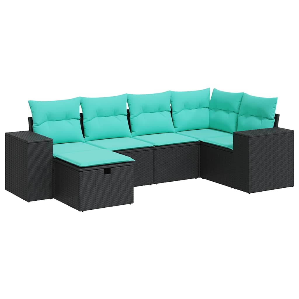 Set Divano da Giardino 6 pz con Cuscini Nero in Polyrattan | homemem39