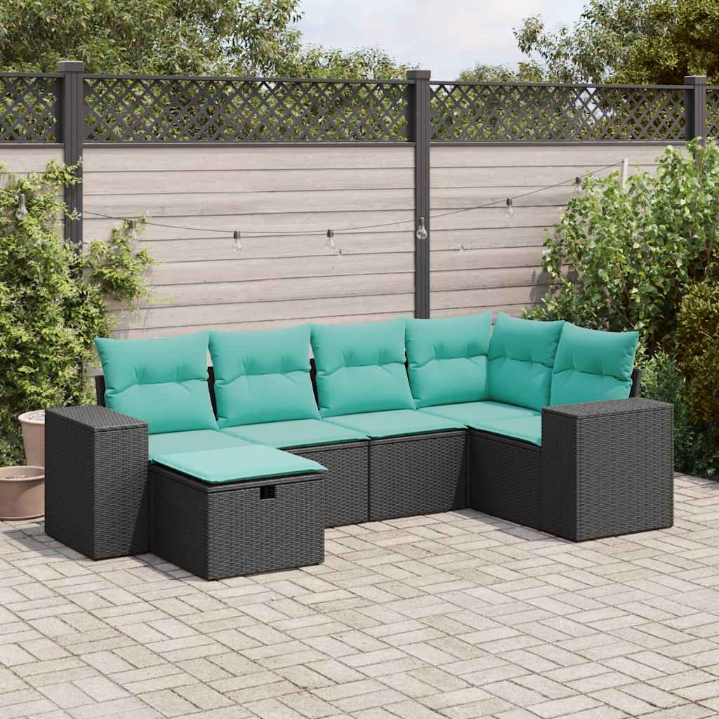 Set Divano da Giardino 6 pz con Cuscini Nero in Polyrattan | homemem39
