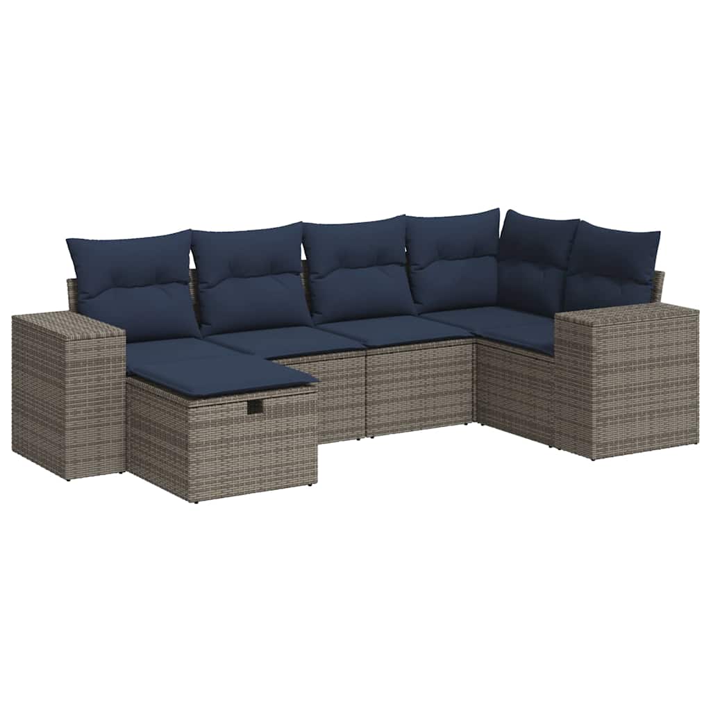 Set Divano da Giardino 6 pz con Cuscini Grigio in Polyrattan | homemem39