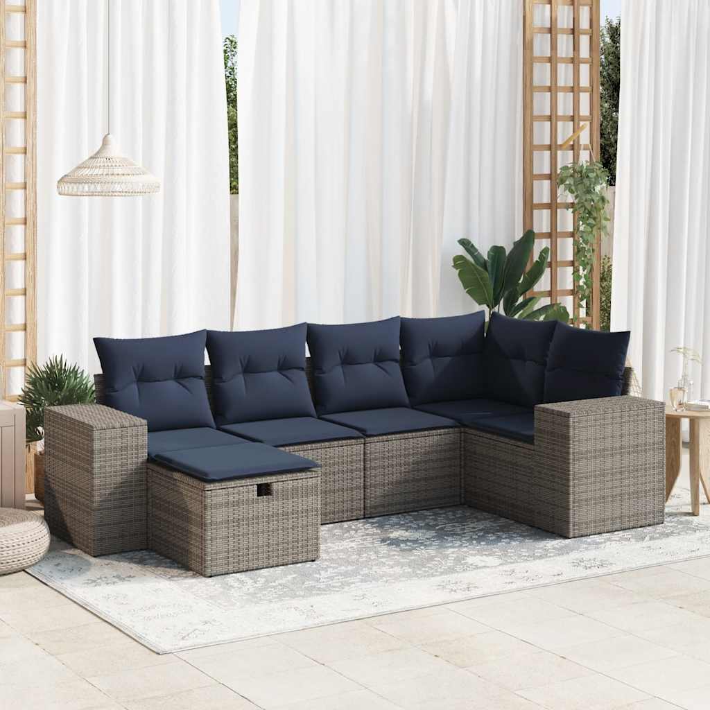 Set Divano da Giardino 6 pz con Cuscini Grigio in Polyrattan | homemem39