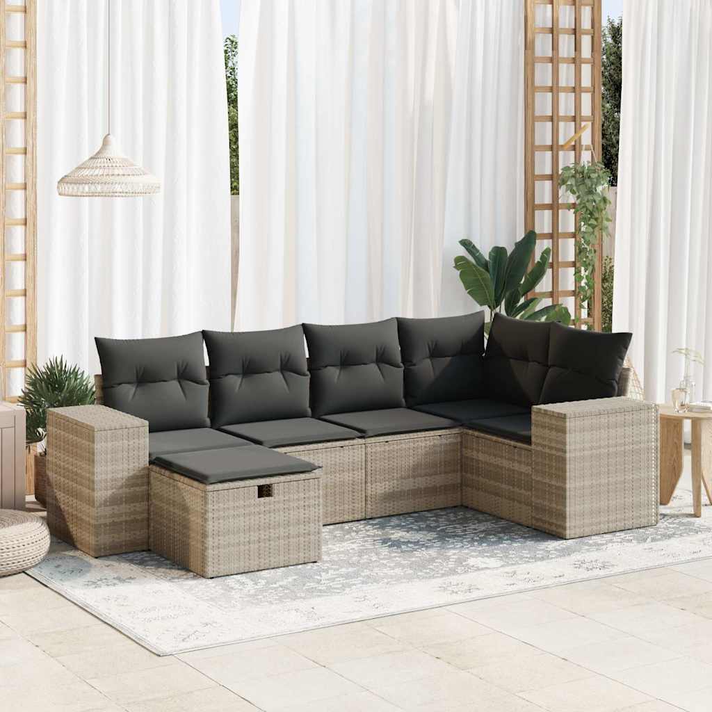 Set Divano da Giardino 6pz con Cuscini Grigio Chiaro Polyrattan - homemem39