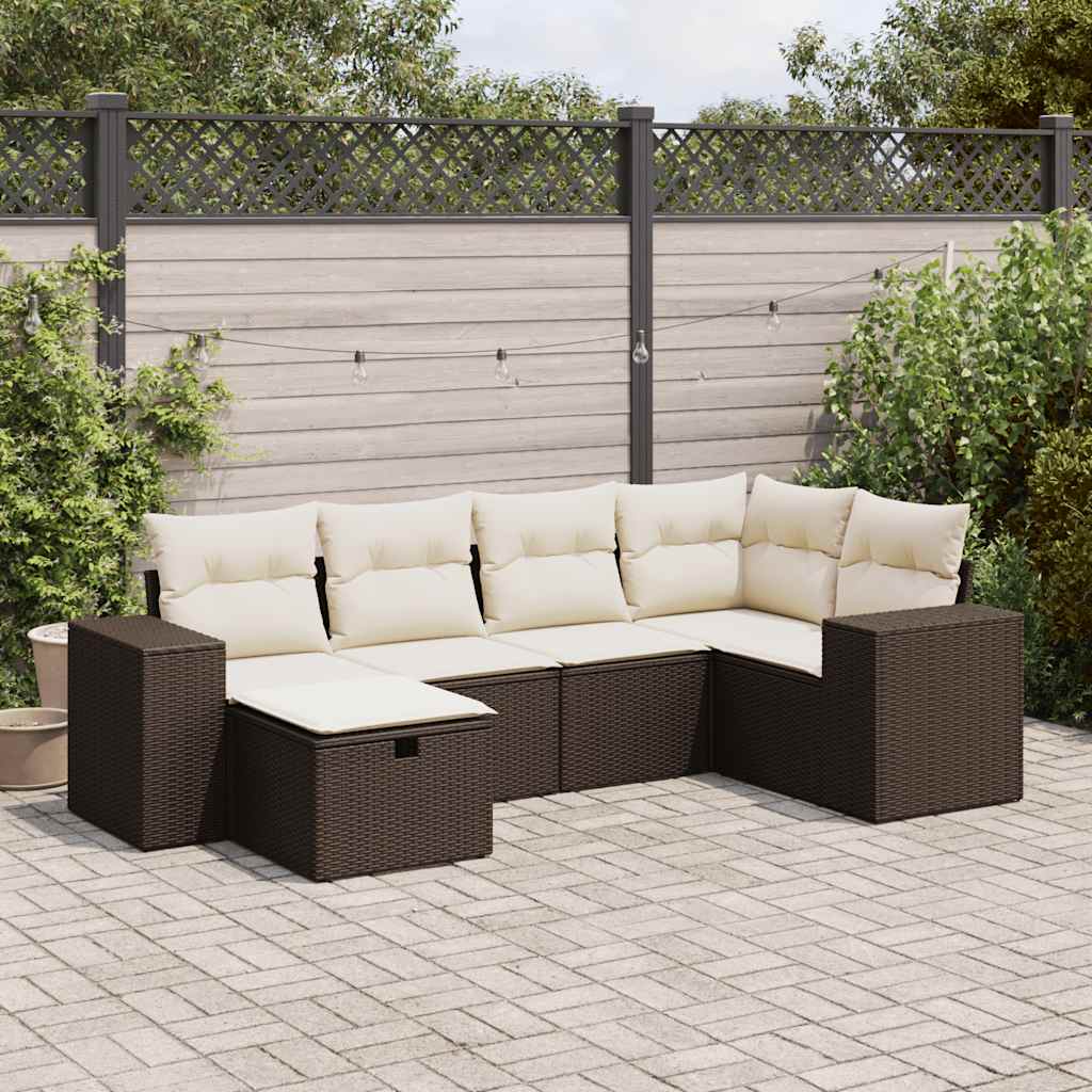 Set Divano da Giardino 6 pz con Cuscini Marrone in Polyrattan - homemem39
