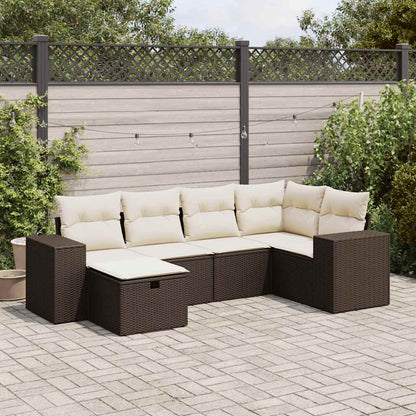 Set Divano da Giardino 6 pz con Cuscini Marrone in Polyrattan - homemem39