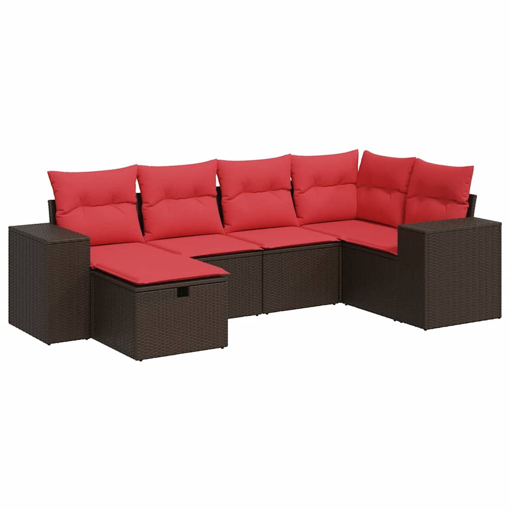 Set Divano da Giardino 6 pz con Cuscini Marrone in Polyrattan | homemem39