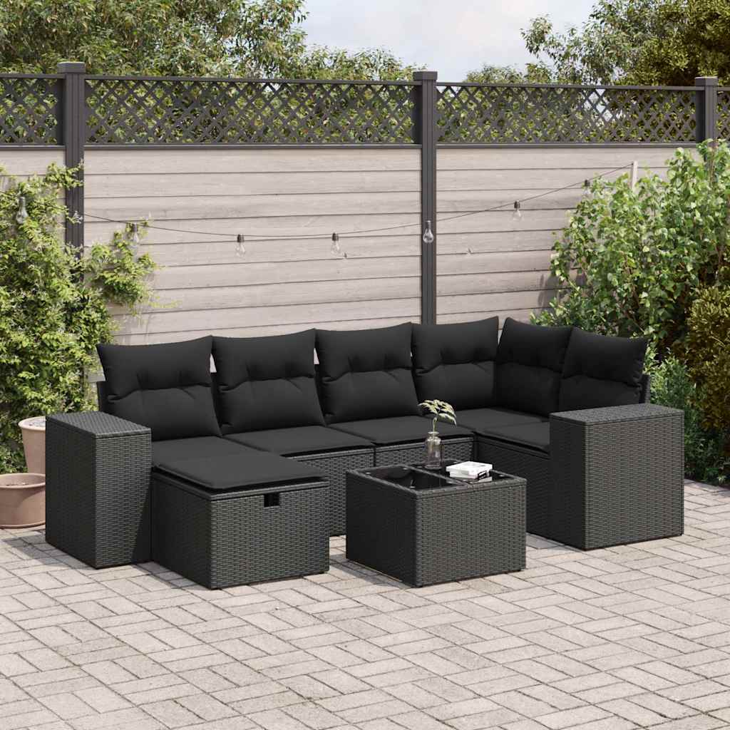 Set Divani da Giardino con Cuscini 7pz Nero Polyrattan | homemem39