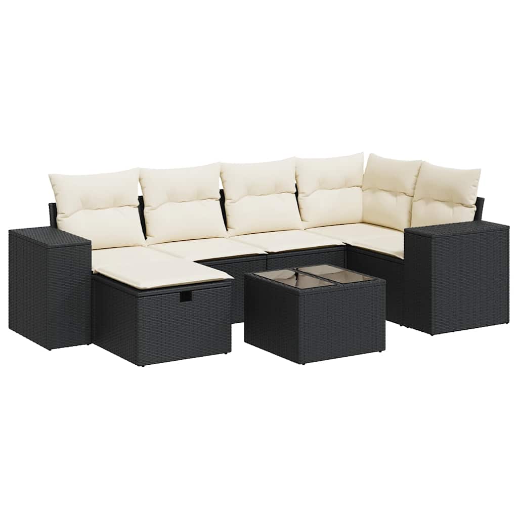 Set Divani da Giardino con Cuscini 7pz Nero Polyrattan - homemem39