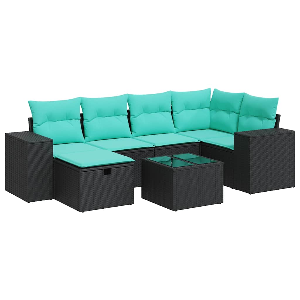 Set Divani da Giardino con Cuscini 7pz Nero Polyrattan | homemem39