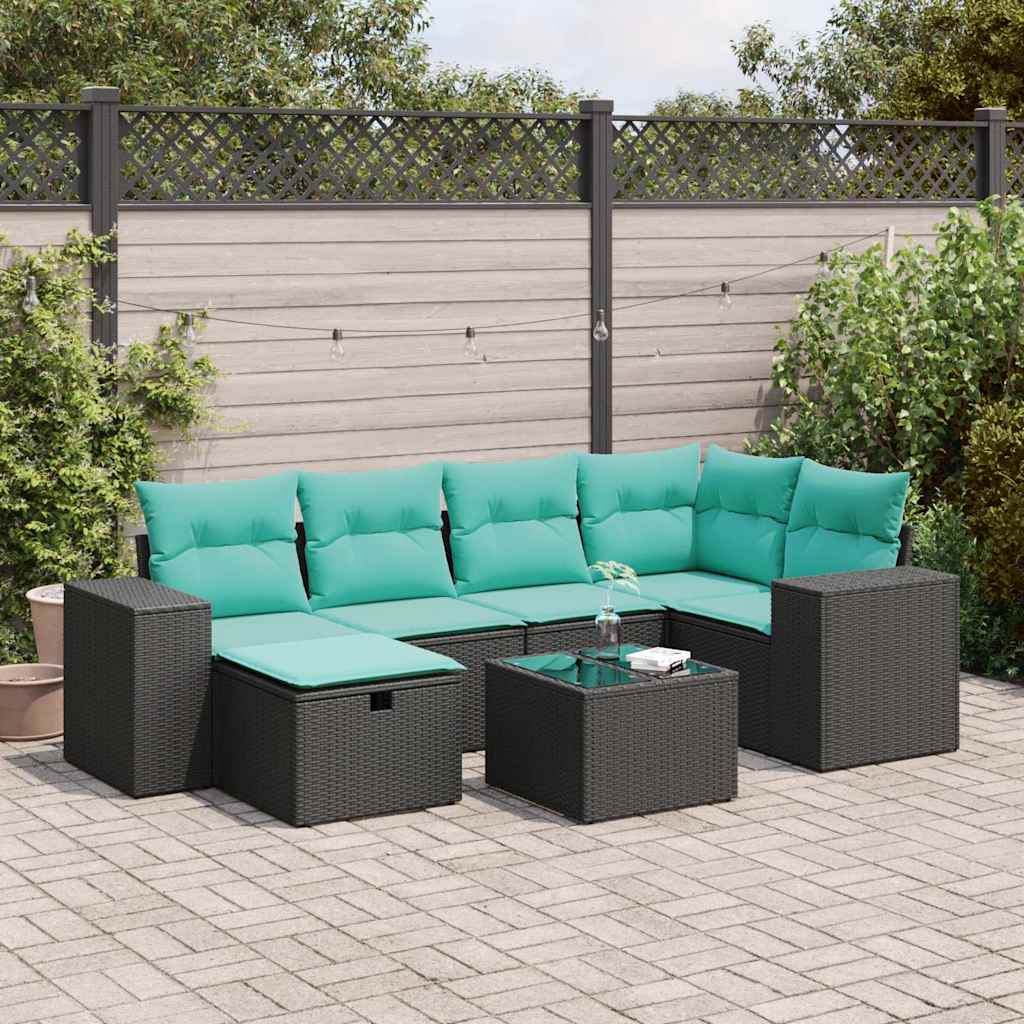 Set Divani da Giardino con Cuscini 7pz Nero Polyrattan | homemem39