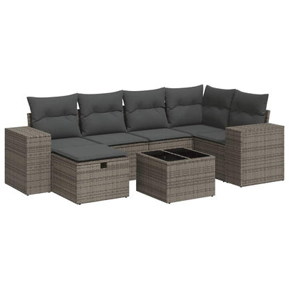 Set Divani da Giardino 7 pz con Cuscini Grigio in Polyrattan | homemem39