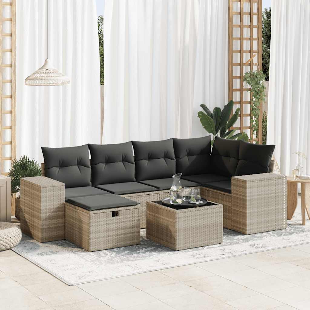 Set Divani da Giardino 7pz con Cuscini Grigio Chiaro Polyrattan - homemem39