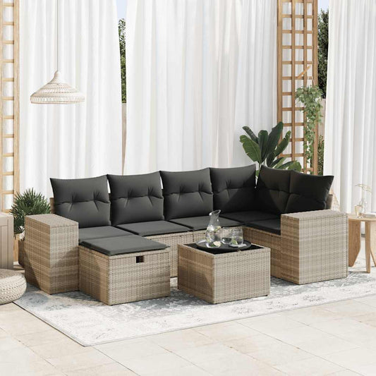 Set Divani da Giardino 7pz con Cuscini Grigio Chiaro Polyrattan - homemem39